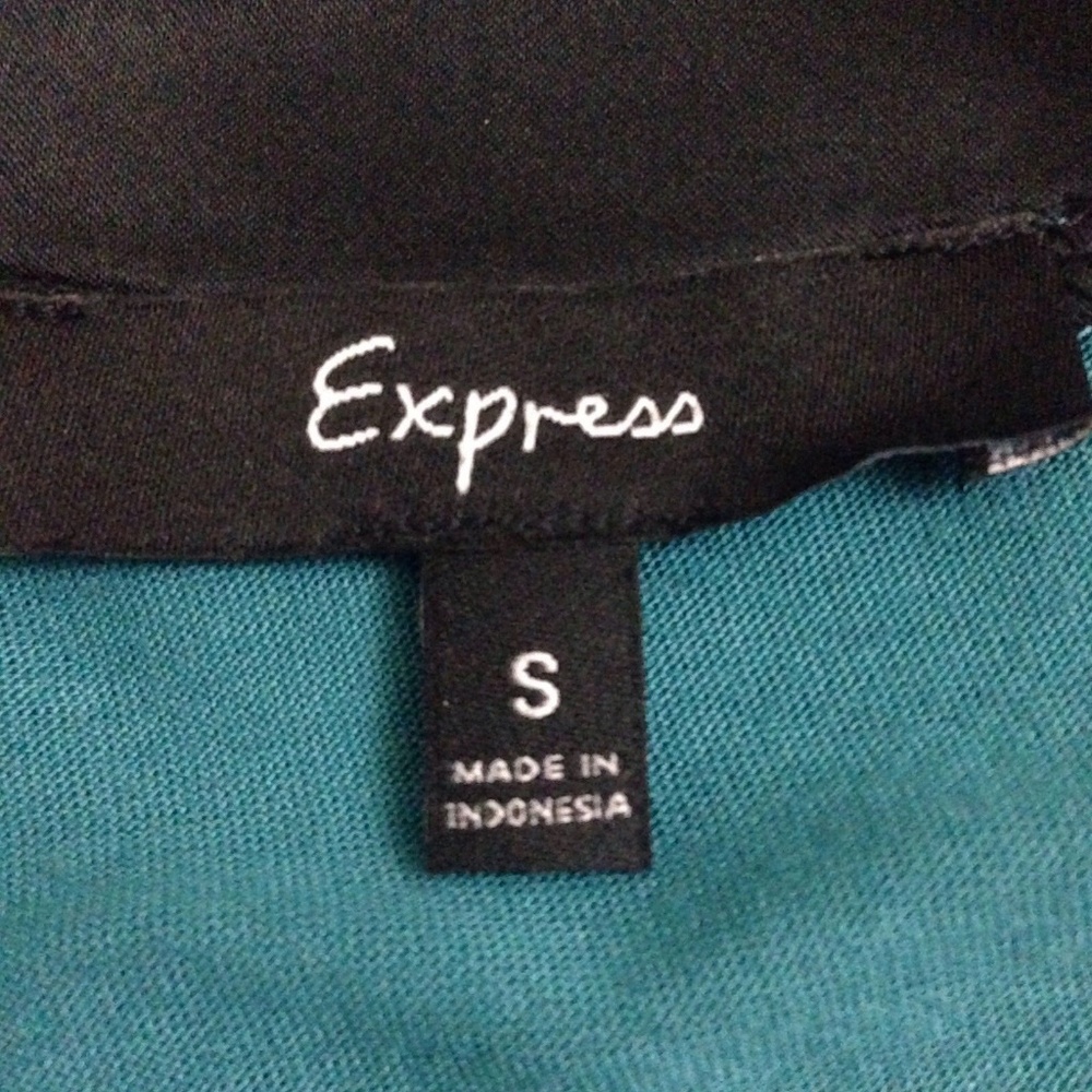 Express Dress S Shift Teal Black Satiny Trim - Picture 7 of 8